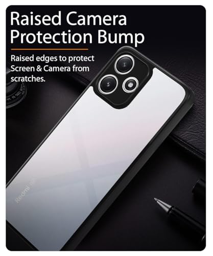 Image of WOW IMAGINE Shockproof Hybrid Back Cover for Mi Redmi 12 5G | Poco M6 Pro 5G | Hard Slim fit Back Case | PC & TPU | Clear Transparent Case - Black