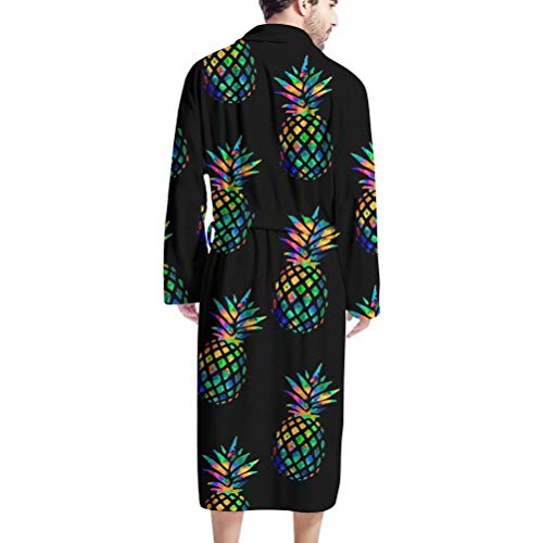 Afpanqz Stylish Pineapple Mens Bathrobe Big And Tall Vintage Harajuku Style Kimono Robe Long Sleeve Sleepwears Lounge Robes Full-Length Comfortable Pajama Bath Suit Water Absorption Black #TOP1