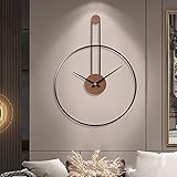 YISITEONE Large Decorative Wall Clock for Living Room,Metal & Walnut Dial Home Decor Silent Non Ticking Lightweight Clocks for Bedroom, Farmhouse, Office Decorations, 28.7''×21.6'',Black