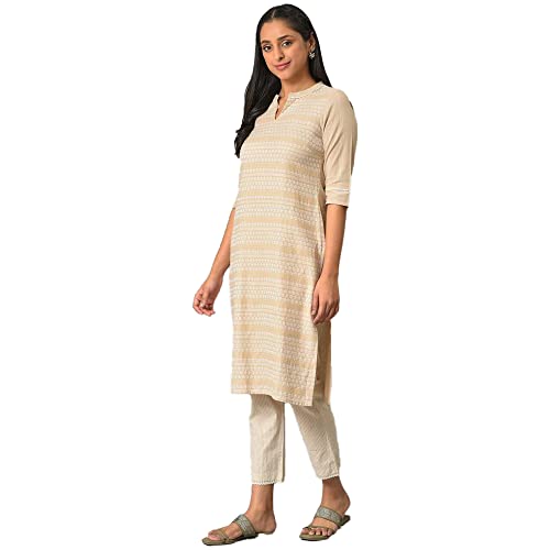 Image of Aurelia Women's Cotton Straight Fit Straight Solid Regular Floral Printed Kurta