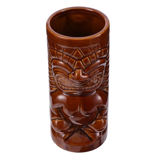 FELTECHELECTR Taza de Cerámica 370 Ml Estilo Hawaiano Tiki para Cócteles y Vino, Color Café, Vaso Creativo para Bar y Hogar, Copa de Vino Práctica y Decorativa