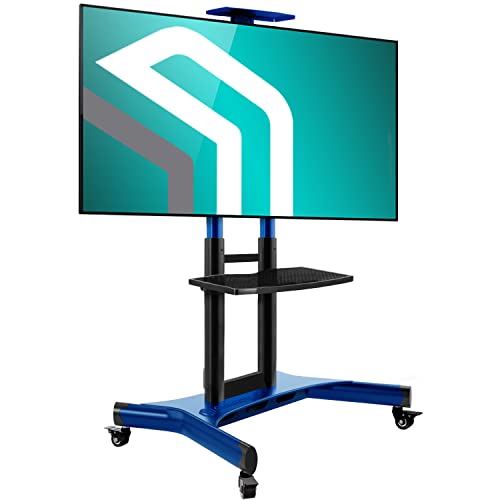 ONKRON Mobile TV Stand with Wheels for 40-70 Inch LED LCD Flat/Curved TVs up to 100 lbs - Rolling TV Stand/Height Adjustable Portable TV Cart with Shelves Gaming Edition (TS1551) Blue