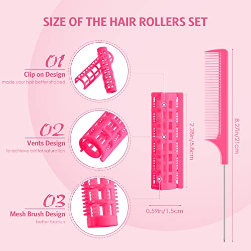 24 Pieces Hair Roller, Small Size Plastic Hair Rollers Hair Curlers With Steel Pintail Comb For Short Hair Long Hair Hairdressing Styling Tools (0.59 X 2.28 Inch, Pink) #TOP1