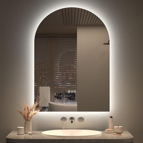 Image of 22x30 Inch Arched Backlit LED Mirror for Bathroom | Arch Lighted Vanity Mirror, Dimmable, Shatter-Proof, Anti-Fog, 3 Colors, Memory, ETL Listed