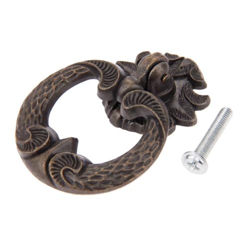 Pomo Puerta Entrada 1 Juego de perilla de anillo, mango de bronce antiguo, tirador de un solo orificio con tornillo, decoración de armario, cajón, armario de cocina, encaje Retro de 44x61mm Tirador Pu