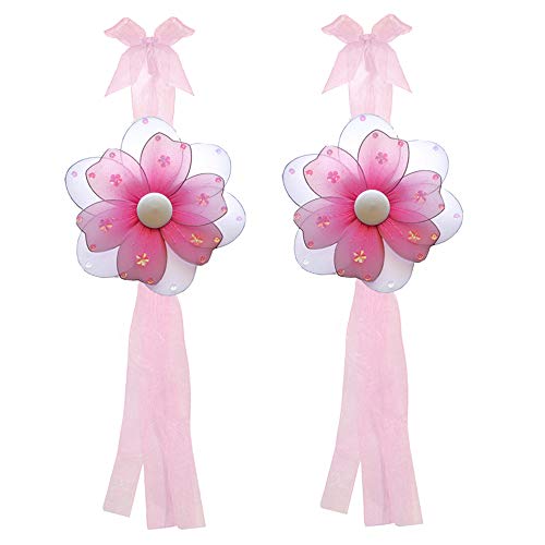 Flower Curtain Tiebacks Dark Pink Fuchsia Multi-Layered Nylon Flowers Pair Set Decorations Window