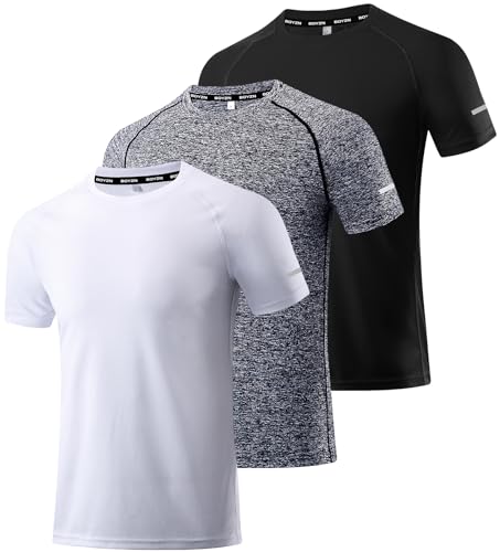 Pack de 3 camisas de entrenamiento para hombre, corte seco, que absorben la humedad, de manga corta y malla atlética - - XX-Large