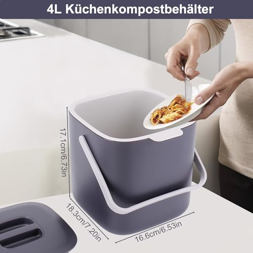Biomülleimer Küche, 4L Biomülleimer Küche für alltäglichen Biomüll, Bio Mülleimer mit Deckel, Geruchsdicht, Herausnehmbarer Inneneinsatz, leicht zu Reinigen (Hellviolett)