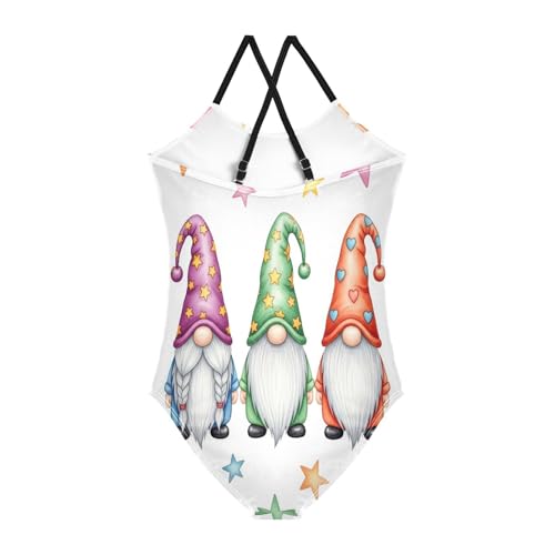 Cute Gnomes White Beards Colorful Hats Child Bathing Suit Girl, Summer Beach Bathing Suit, 3-102