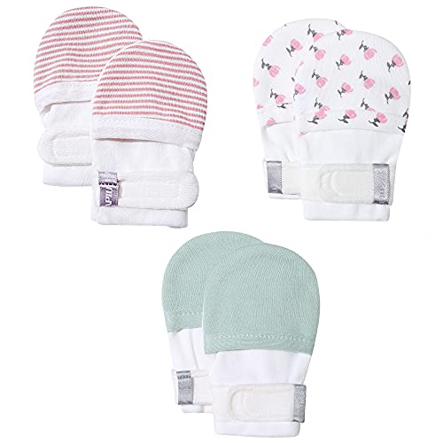 Image of HAPIU Baby No Scratch Mittens Stay On, 100% Cotton Breathable, Adjustable Infant Gloves for Boys Girls, Newborn - 12 M
