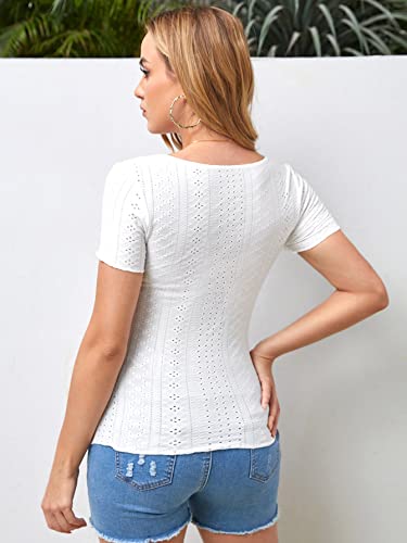 Soly Hux Women's Maternity Scoop Neck Ruffle Trim T Shirt Short Sleeve Hollow Out Casual Tee Tops Solid Plain White L #TOP2