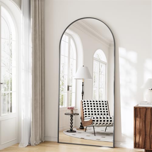 Image of Mirror Full Length, 28 inchx71 inch Large Arched Floor Full Length Mirror with Stand, Room Decor Big Full Body Floor Mirror with HD Tempered Glass Aluminum Frame for Bedroom Living Room, Black