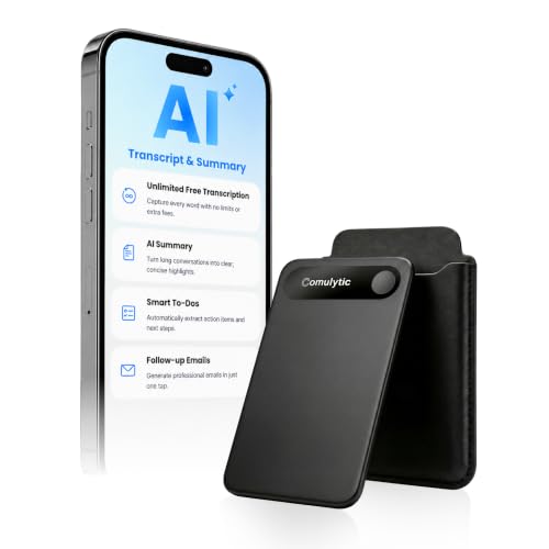 Image of Comulytic Note Pro AI Voice Recorder, Unlimited Transcribe & Summarize, One Tap Recording Device with AI Note Taking, Support 113 Languages, 64GB, Audio Recorder for Calls, Meetings, Lectures, Black