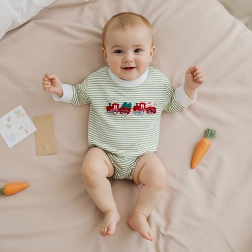 Baby Girl Christmas Striped Romper Toddler Long Sleeve Round Neck Xmas Element Embroidery Jumpsuit 3 6 12 18 Months3