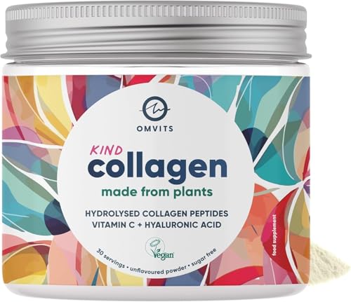 5X Higher Absorption Vegan Collagen Powder with Hyaluronic Acid & Vitamin C - Kind Collagen Supplements for Women & Men - Unflavoured Powder - Hydrolysed Peptides for Glowing Skin Hair & Nails - 75g