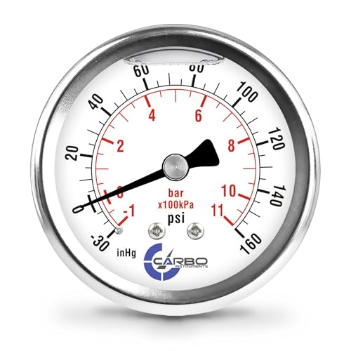 Image of Carbo Compound Pressure Gauge -30 inHg to 160 PSI, NIST Traceable, USA Lab Calibrated, 2.5 inch Dial, 1 /4 NPT Back Mount, ASME Grade A, 304 SS Case, Brass Wetted Parts, PSI /inHg