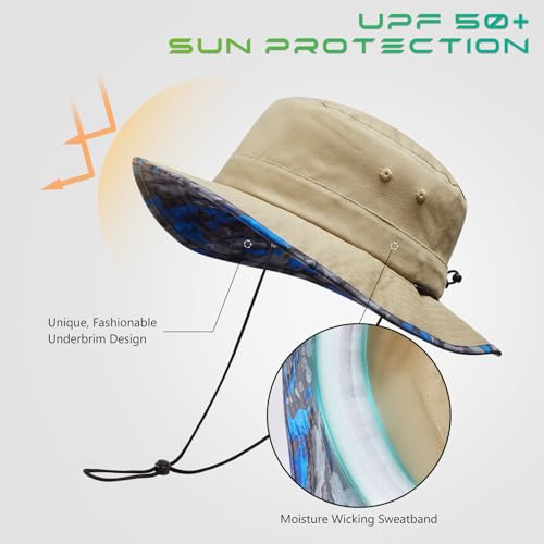 Image of UPF 50+ Foldable Sun Hat Patterned Under Brim Bucket Hats for Summer Hiking Fishing Beach Safari Men Women