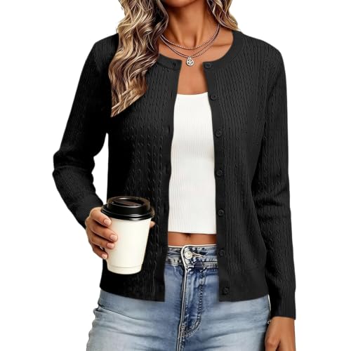 Plain Round Neck Cardigan Cropped Knit Cardigan Button Cardigans for Women - image 1