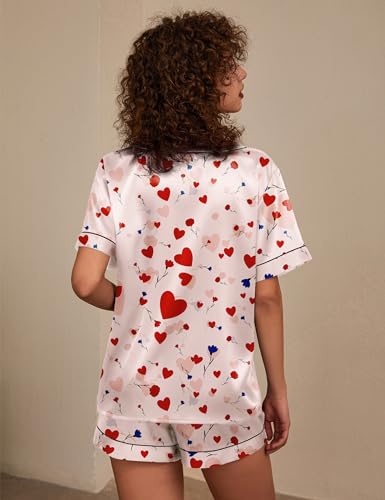 Ekouaer Silk Pajamas for Women Satin Pajama Set 2 Piece Short Sleeve Pjs Sets Soft Summer Sleepwear with Pockets Love Rose Small — view 4