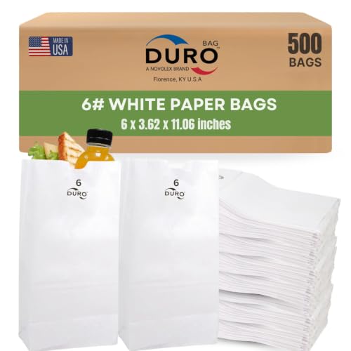 DURO 6# White Paper Lunch Bags, 500 Count, 6 x 3.62 x 11.06 In
