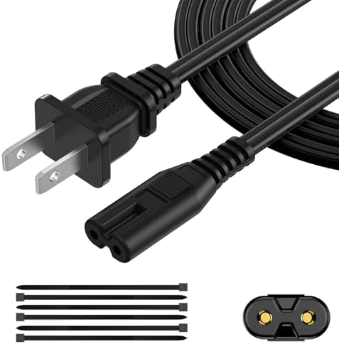 UL Listed 5FT 2-Prong AC Power Cord For Sony PS4 Pro, Xbox One, Xbox 360 Slim/E | 18 AWG Replacement Cable