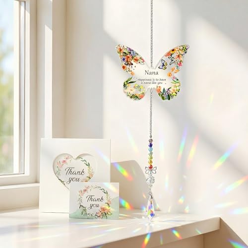 Birthday Gifts for Nana Crystal Suncatcher with Greeting Card and Gift Box