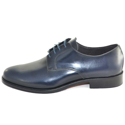  Scarpe Uomo Ballo Cerimonia Liscio Classico Fondo Cuoio pellame Abrasivato Blu Vera Pelle Made in Italy Comfort (44 EU)