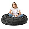 Black color 4 foot faux fur big bean bag chair size 48 l x 48 w x 16 h incredibly soft removable and machine washable cover with childproof zipper lock  urban country home decor