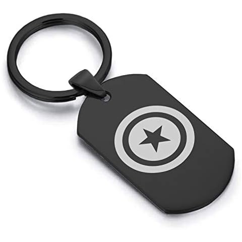 Comfort Zone Studios Stainless Steel Captain America Dog Tag Keychain Circle Ring, Black Cover