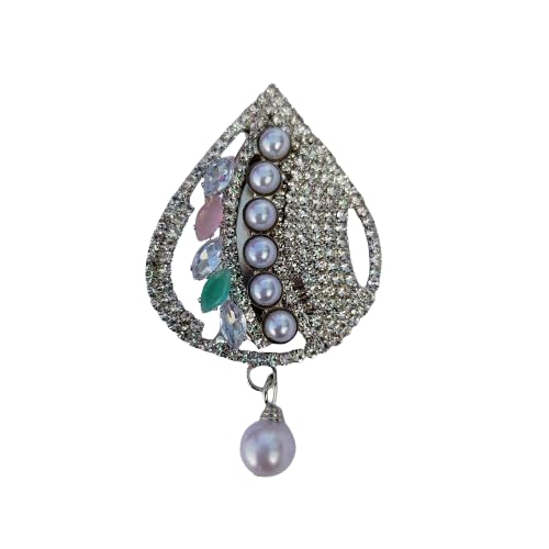 Diamond Saree Pin, Teardrop Shape with Pearl Drop, Crystal Stones, Sparkling Rhinestone Finish, Multicolour-image-14