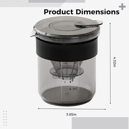 3 in 1 Pour Over Coffee Maker, Travel Coffee Cup with Scale, 14.5 fl oz / 450 ml, Portable Hand Drip Coffee Filter in Cup, Compact Space Saving Design for Camping, Hiking, Home Use - 3