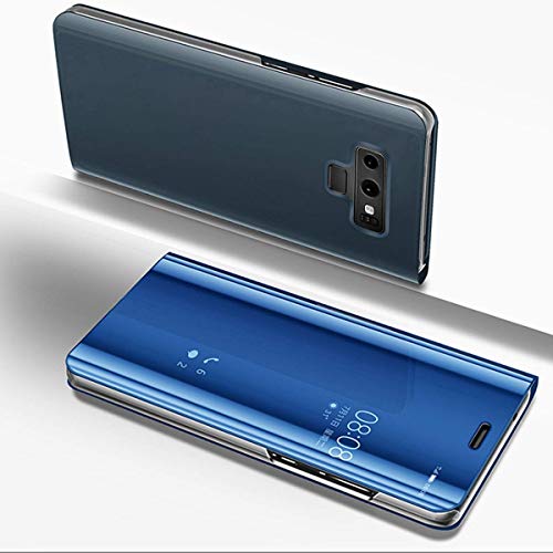 Uposao Miroir Coque Samsung Galaxy Note 9 Flip Cover Portefeuille PU Cuir + Miroir Complet étui Support Mirror Clear View Miroir à Rabat Smart Case Cover Coque à Rabat Magnétique Galaxy Note 9-Bleu