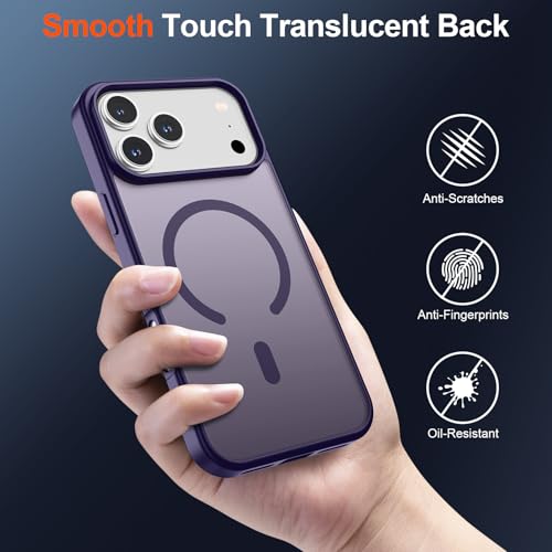 Image of SUPFINE Magnetic for iPhone 17 Pro Max Case (Compatible with MagSafe)(Military Grade Drop Protection) Translucent Matte Shockproof with Anti-Fingerprint Phone Cover 2025,Dark Purple