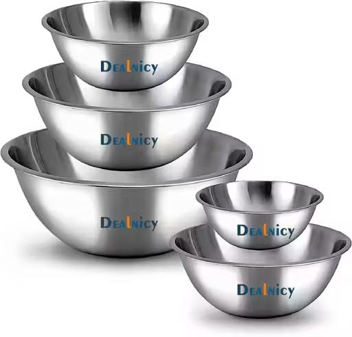 Stainless Steel Solid | Microwave Safe Bowl, Serving Bowl/Mixing Bowl, Steel Bowl, Kitchen Accessories Items, Microwave Utensils (Pack of 5 pcs)