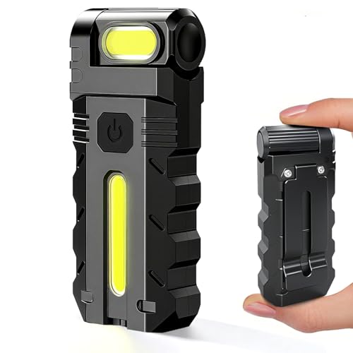 DC10 Mini LED Taschenlampe Aufladbar, Extrem Hell Klein EDC Taschenlampe mit Clip und Magnetfuß, 5 Modi|Kaltweiß + Rot|180° Drehbar|400...