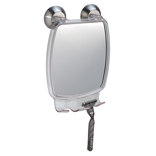 iDesign Forma Suction Shower Shaving Mirror with Razor Holder for Bathroom or Shower
