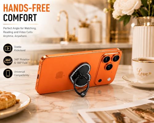 Image of Mizi 2Pack Bling Heart Phone Ring Holder Stand, 360 Rotating & 180 Foldable Finger Grip Kickstand with Strong 3M Adhesive, Zinc Alloy Phone Ring-Smartphones & Tablets, Sparkly Diamond Design - Black