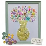 Flower Button Art Bundle | 75+ Assorted Flower Buttons + Yellow Fillers | Craft & DIY Decor Kit (8” x 10” Frame Size)