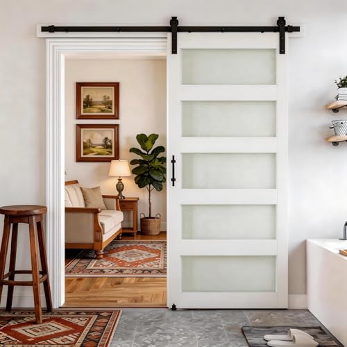 SMARTSTANDARD 36" x 84" Glass Barn Door with 6.6FT Hardware