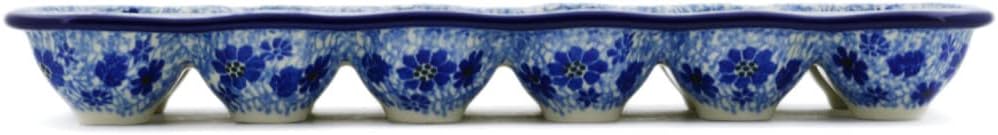 Polmedia Polish Pottery Egg Crate - Misty Dragonfly Pattern Handmade in Boleslawiec Poland by Ceramika Artystyczna + Certificate of Authenticity