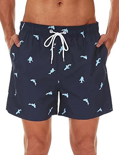 SILKWORLD Mens Swim Shorts Athletic Swimwear Beach Shorts Swimsuit Surfing with Mesh Lining and Pockets,Fish,Medium