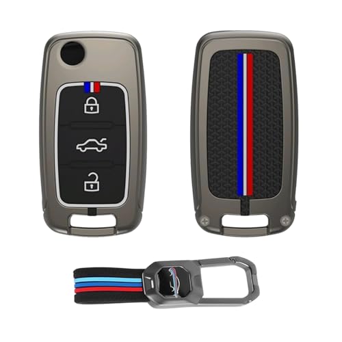 Image of KINGSWAY Hyundai Car Key Cover and Keychain Perfect Shape and Compatible with 3 Buttons Smart Key of All Hyundai Cars, Remote Key Shell, Key Case, Car Key Chain Cover, 360 Protection, Gunmetal Grey