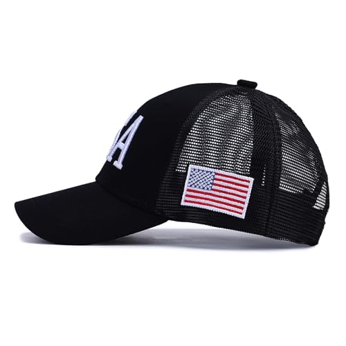 Image of USA Trucker Hat for Men & Women American Flag Cap Adjustable Baseball Cap Mesh Snap Patriotic 3D Embroidered Cap