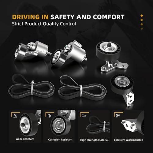 Image of Belt Tensioner Serpentine Belt Idler Pulley Kit for Volkswagen Golf 2010-2014, for Jetta 2006-2010, for Rabbit 2006-2009 2.5L OE#38314, 38315, 36105, 36106