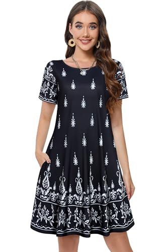 Image of Summer Dresses for Women Casual Tshirt Short Sleeve Floral Sundress Beach Cover Ups with Pockets 2026