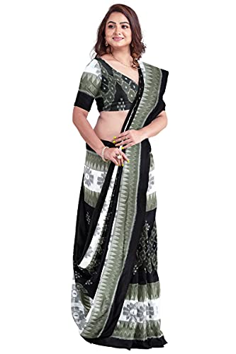 Image of Odisha Sambalpuri Handloom Ikat Women's Cotton Saree, Odisha Handloom Handmade Pure Cotton Khandua Saree, Ikkat Orissa Traditional Handloom Saree Without Blouse