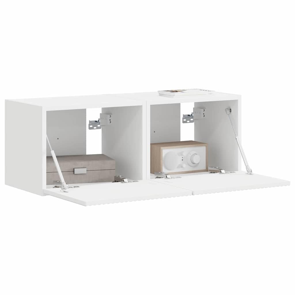TV-Wandschrank, 2 Stück, weiß, 39 x 31 x 29,5 cm, Holz | Türen mit Scharnier, drehbar 90 °, Wandregale, platzsparend, einfache Reinigung mit feuchtem Tuch