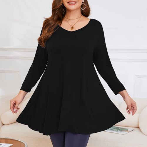 Image of LARACE Tunics 3 /4 Sleeve Plus Size Tops for Women V Neck Loose Fit Flowy Clothing for Leggings