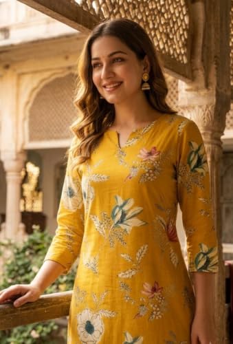 Image of CREATION & YOU Women's Pure Cotton Floral Printed Kurta with Palazzo Pants | Ethnic Set | Kurti Set for Women | Cotton Cord Set for Women