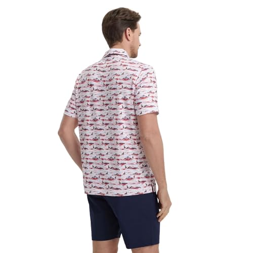 Image of M MAELREG Mens Golf Shirt Short Sleeve Dry Fit Print Moisture Wicking Performance Patterns Collared Polo Shirt